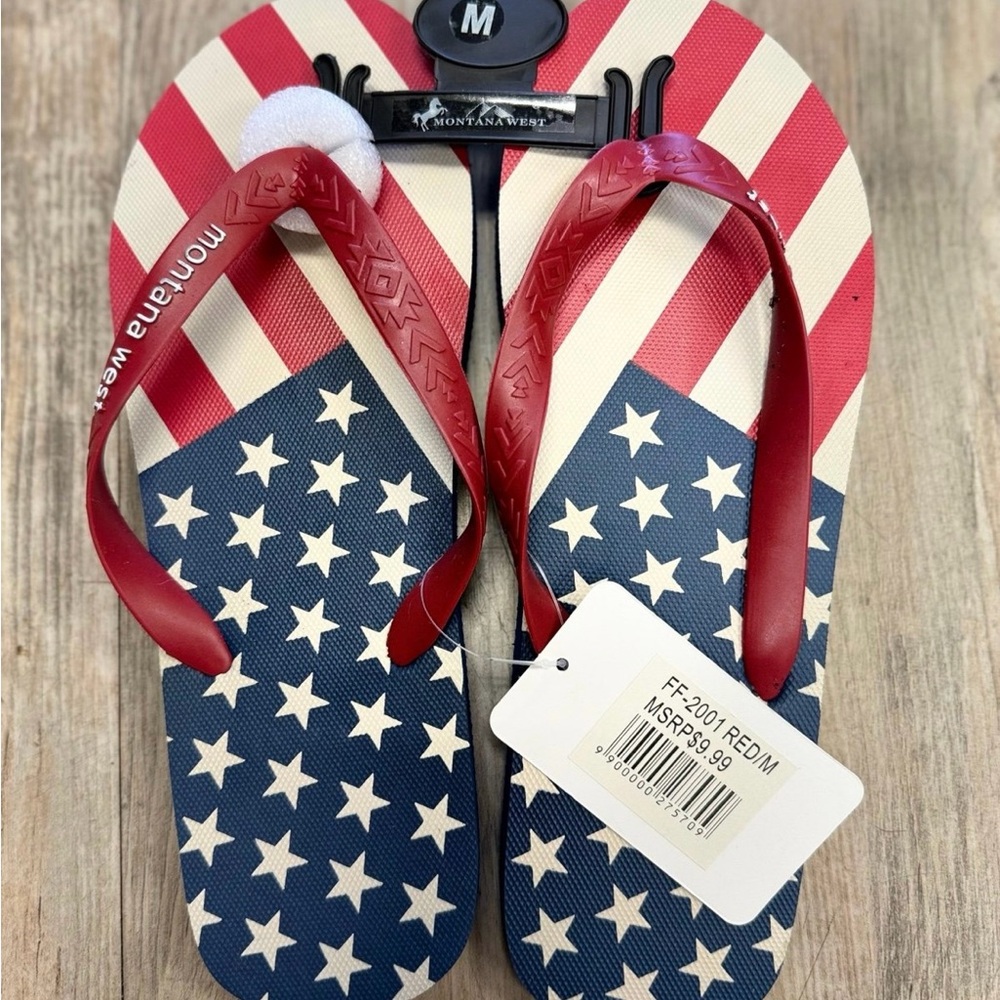 Montana West Blue and White Star Flip Flops! Size 9/10, sandals patriotic cute